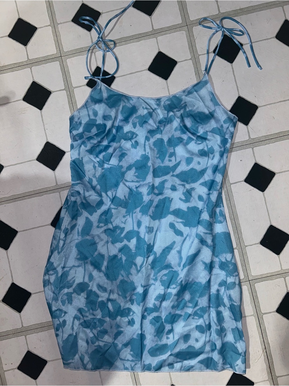 Blue Floral Print Tie-Strap Mini Dress